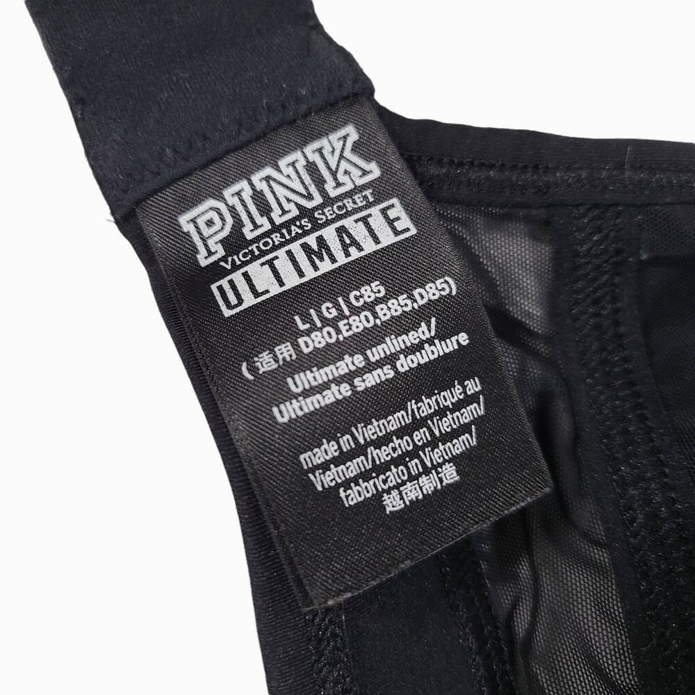 PINK Victoria's Secret Sport Bralette Cross Strap Mesh Back Close Black Large - Picture 9 of 10